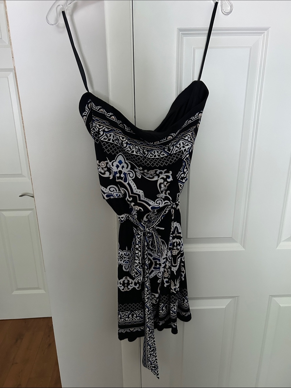 White House Black Market Black & White Patterned Strapless Dress